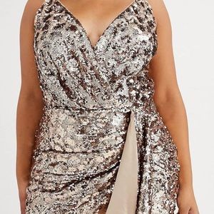 ASOS TFNC Plus Wrap Front Mini Sequin Dress